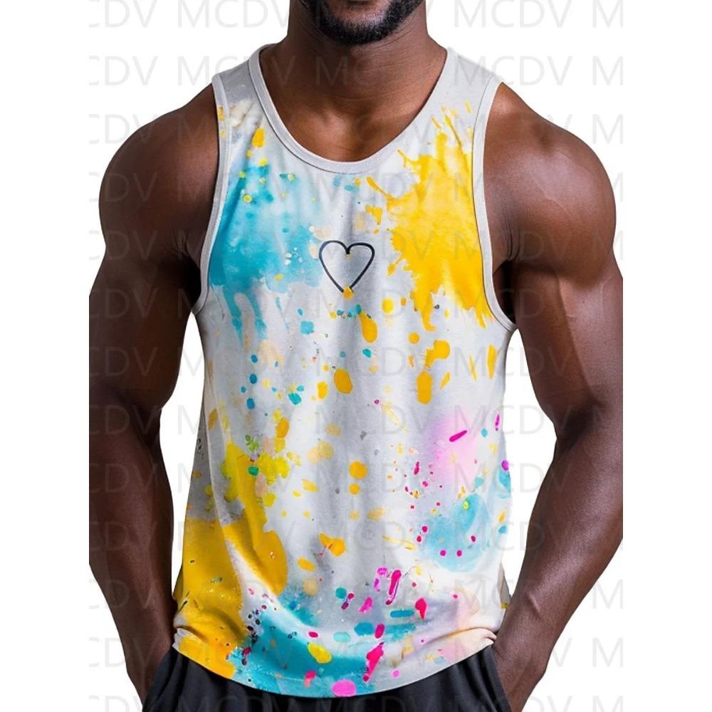 Men s Colorful Floral Knitted Print Casual Round Neck Tank Top 3D Printed Tank Tops Men Summer Tops S