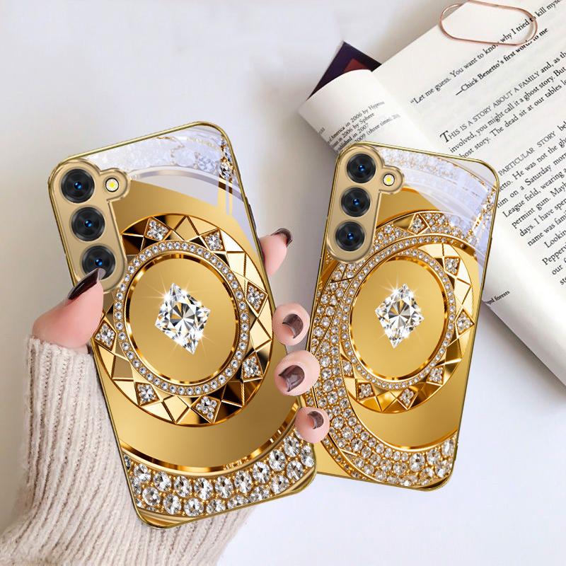 Exquisite Jewelry Art For Samsung Galaxy S26 S20 FE S21 S22 S23 Plus S24 Ultra S25Ultra S21+  S22Plus Golden glass phone case