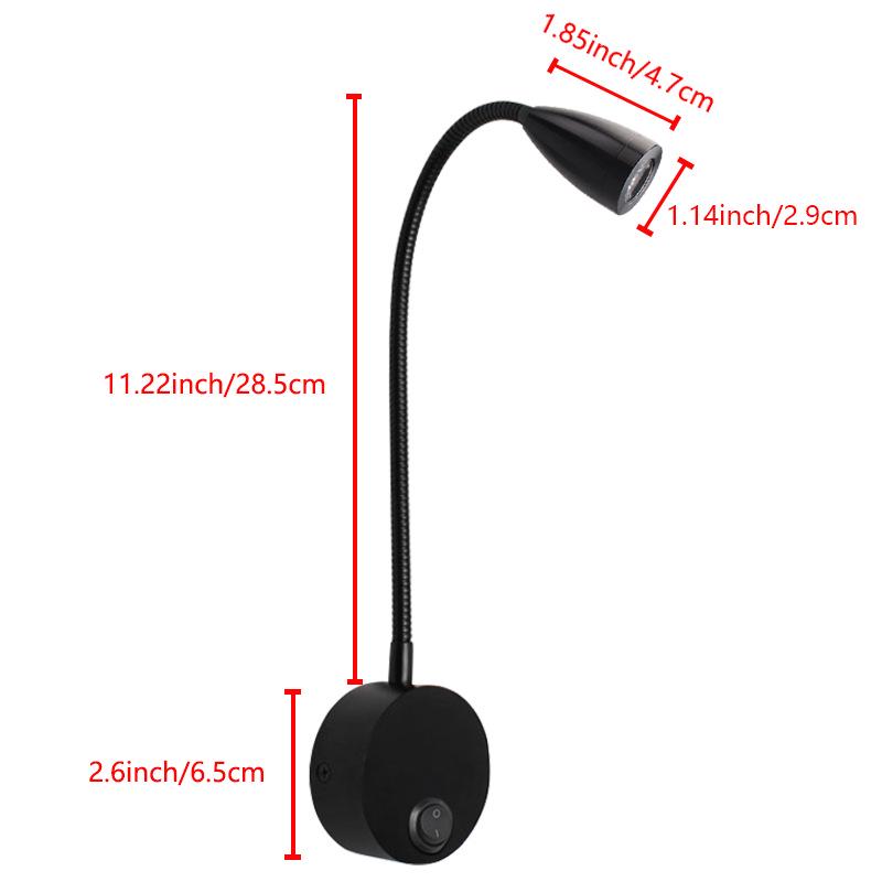 3W LED Svanehals Leselampe, Veggmontert Nattbordsspotlight