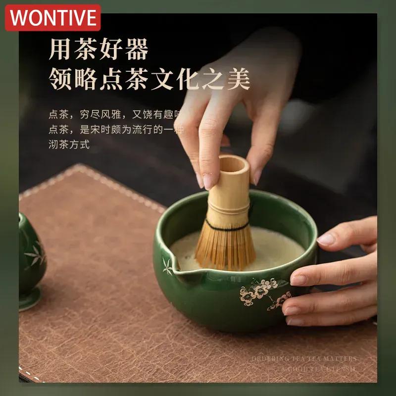 Azure Stone Matcha Handmade Home Easy Clean Tea Set Tool Stand Kit Bowl Whisk Scoop Gift Ceremony Traditional Chinese Accessorie