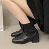 Retro Knitted Elastic Socks Boots Thin Boots 2025 New Thick Heel Martin Boots Women's Versatile Chelsea Short Boots