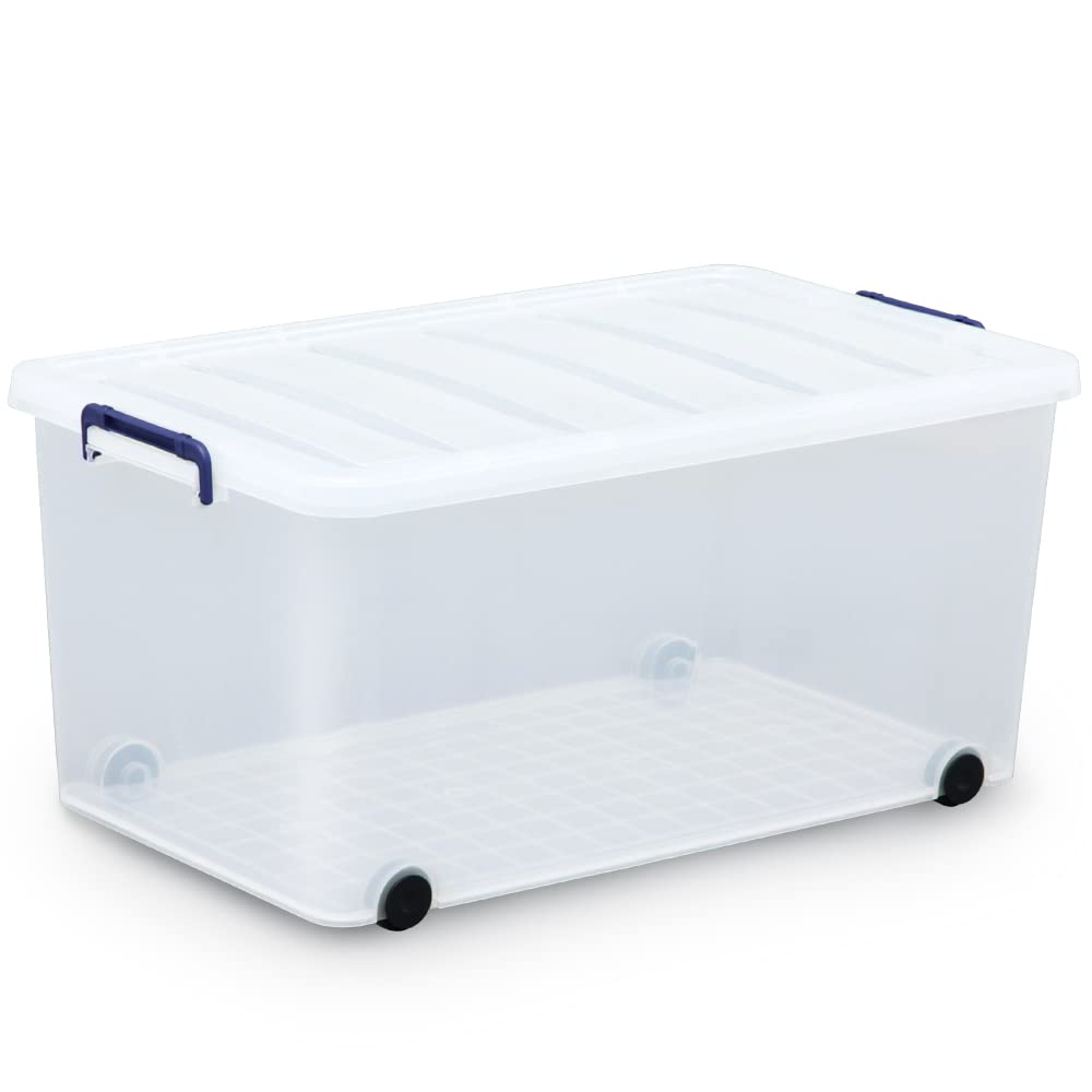 Iris Ohyama storage box clothing case lid durable sturdy large carry width 44 depth 74 height 35 cm navy clear.