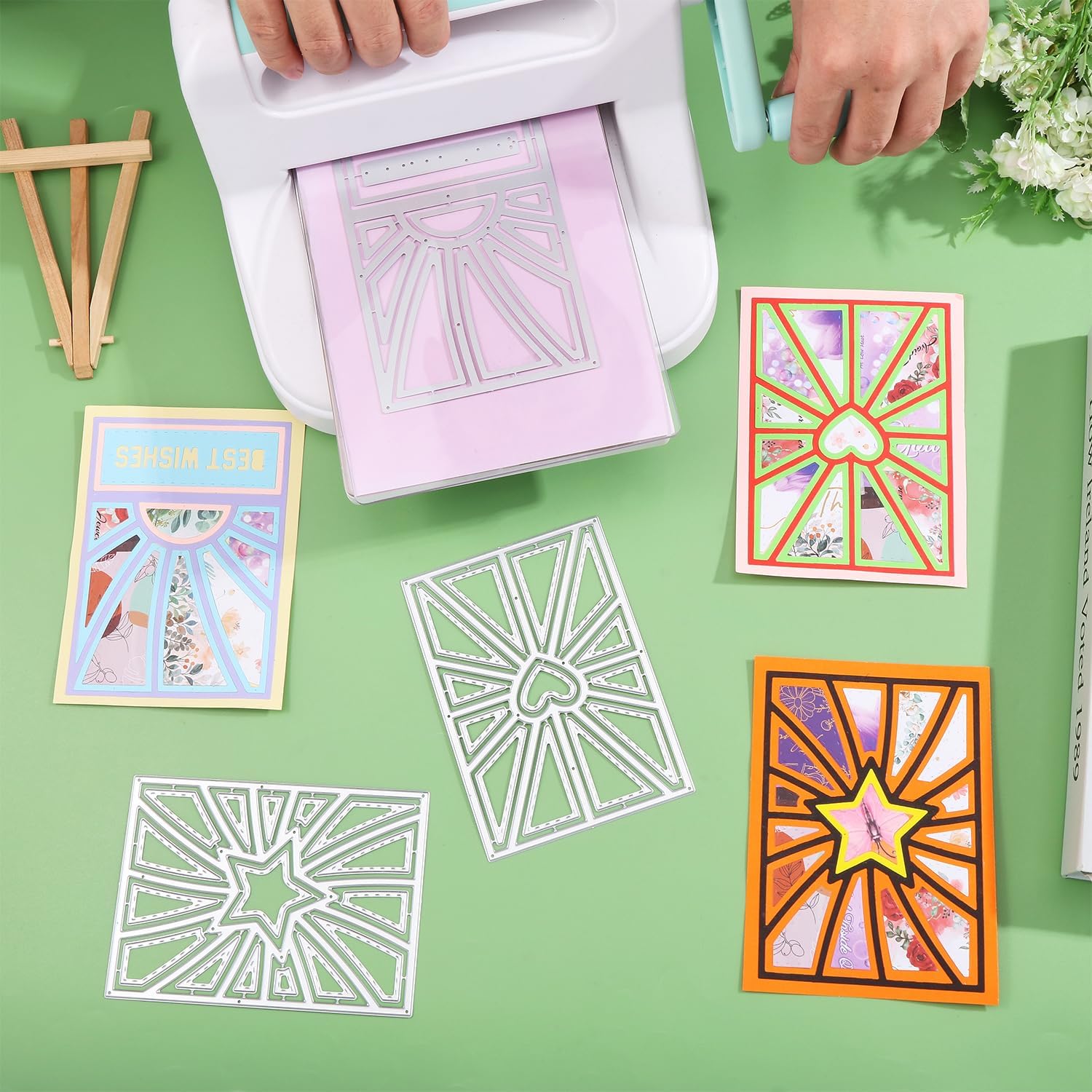 GLOBLELAND 3Pcs Line Background Cutting Dies for Card Making Star and Love Heart Rectangle Grid Frame Metal Die Cuts Cutting Dies Template DIY