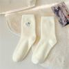 Women's Fluffy Fleece-Lined Mid-Calf Socks - Japanese-Style Cartoon Embroidery
