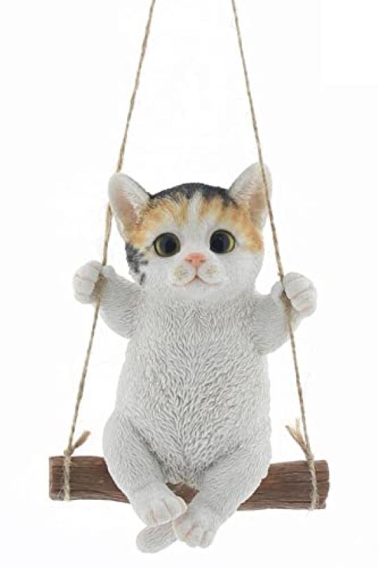 

[Emplet Veil] A cat garden ornament that looks so lifelike you ll be shocked - Swing Kitten Calico Cat