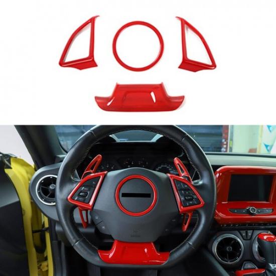 4pcs Red Steering Wheel Cover Trim Decor For Chevrolet Camaro 2017+ Accessories