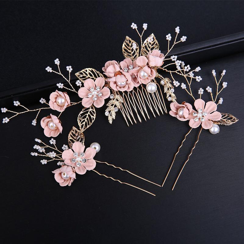 Braut Künstliche Blume Perlen Seitenkamm für Haar Frauen Bräute Hochzeit Festzug Tiara Kopfschmuck Haarnadeln Haaraccessoires Schmuck