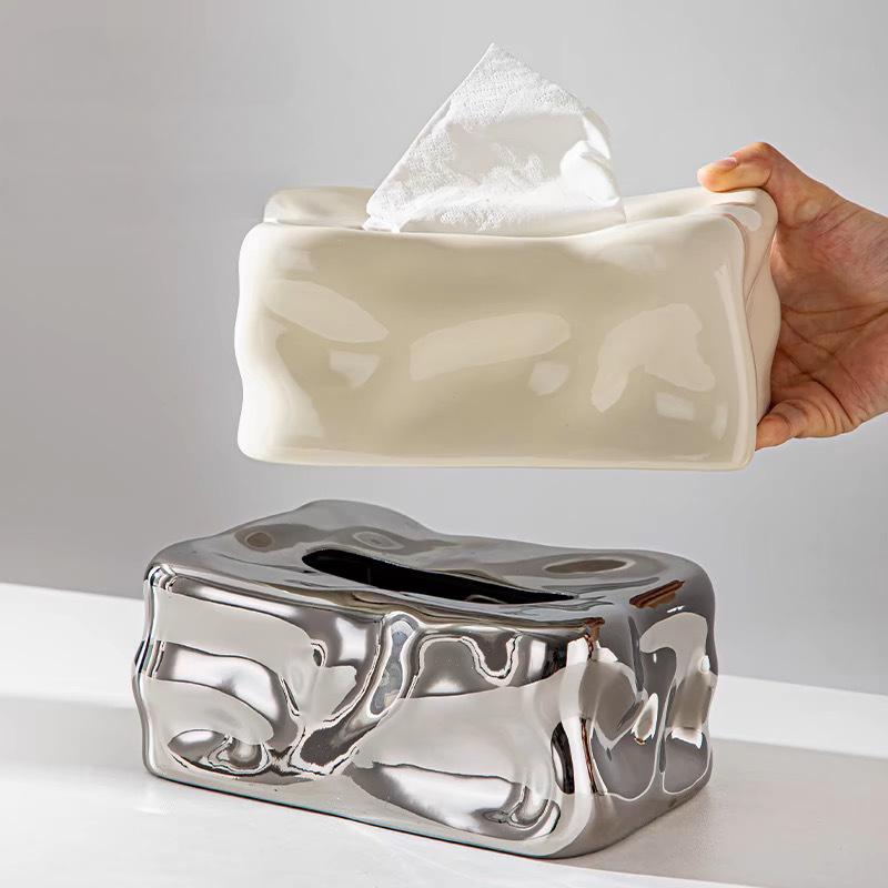 Ceramic Luxury Tissue Box Modern Creative Minimalist Style with Unique Design for Living Room Home Decor Highend Elegant Stylish
