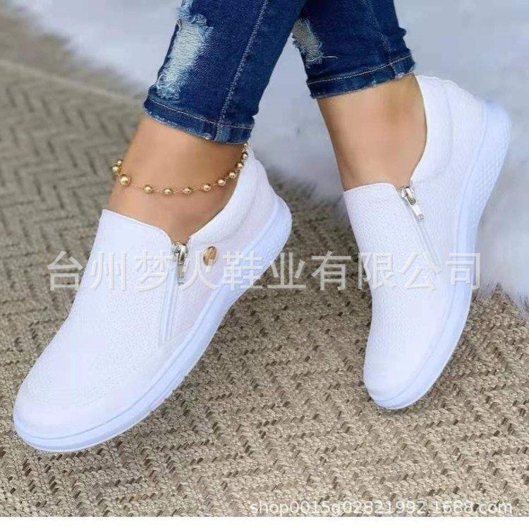 Осенне-зимняя повседневная модная одинарная обувь на молнии кеды на плоской подошве 35 белый 3779₽