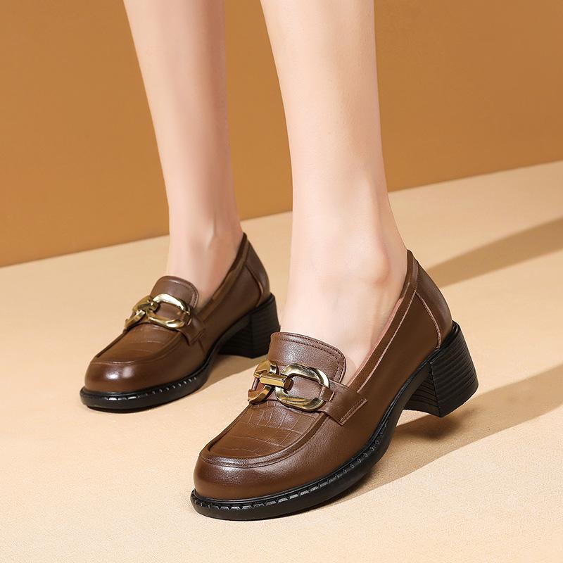 Mocassins Femme à Talon 8 Cm (3.16") - Cuir Synthétique - Boucle De Réglage - Semelle Antidérapante - Confortables Et élégants