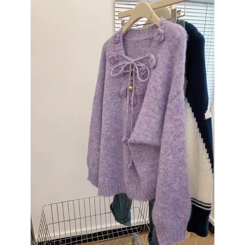 

Purple sweater for women, small, thickened medium and long butt-covering top, lazy style, high-end sense, unique and beautiful L