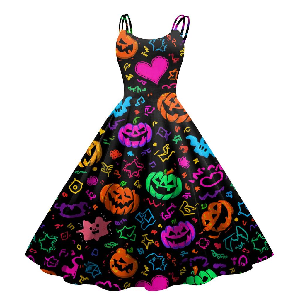 Dámské sexy šaty s potiskem Halloweenu, odhalující ramena, punkový vintage styl