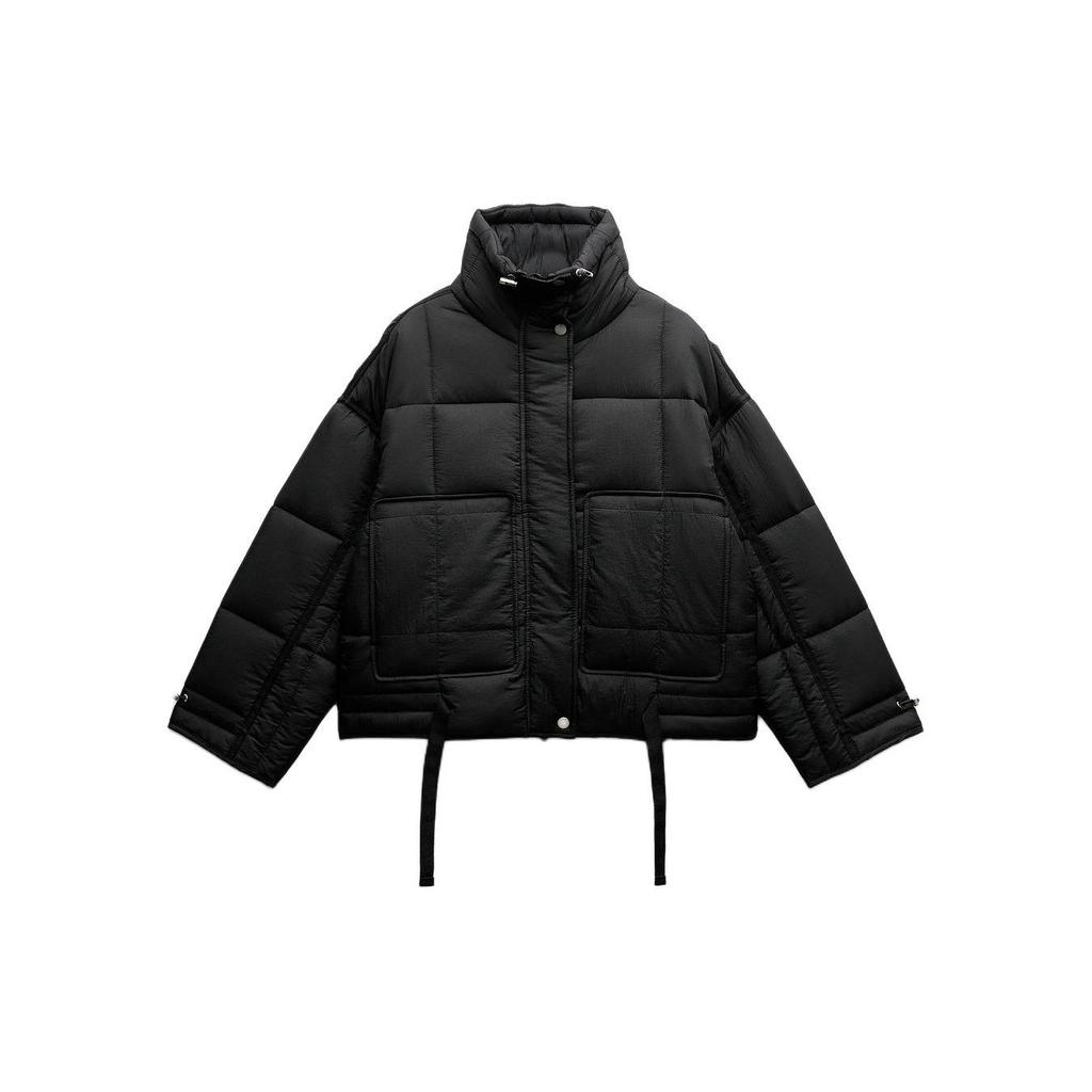 Zara Zw Series Solid Color Short Thick Casual Long Sleeve Cotton Jacket Women jackets Black 0518058-800