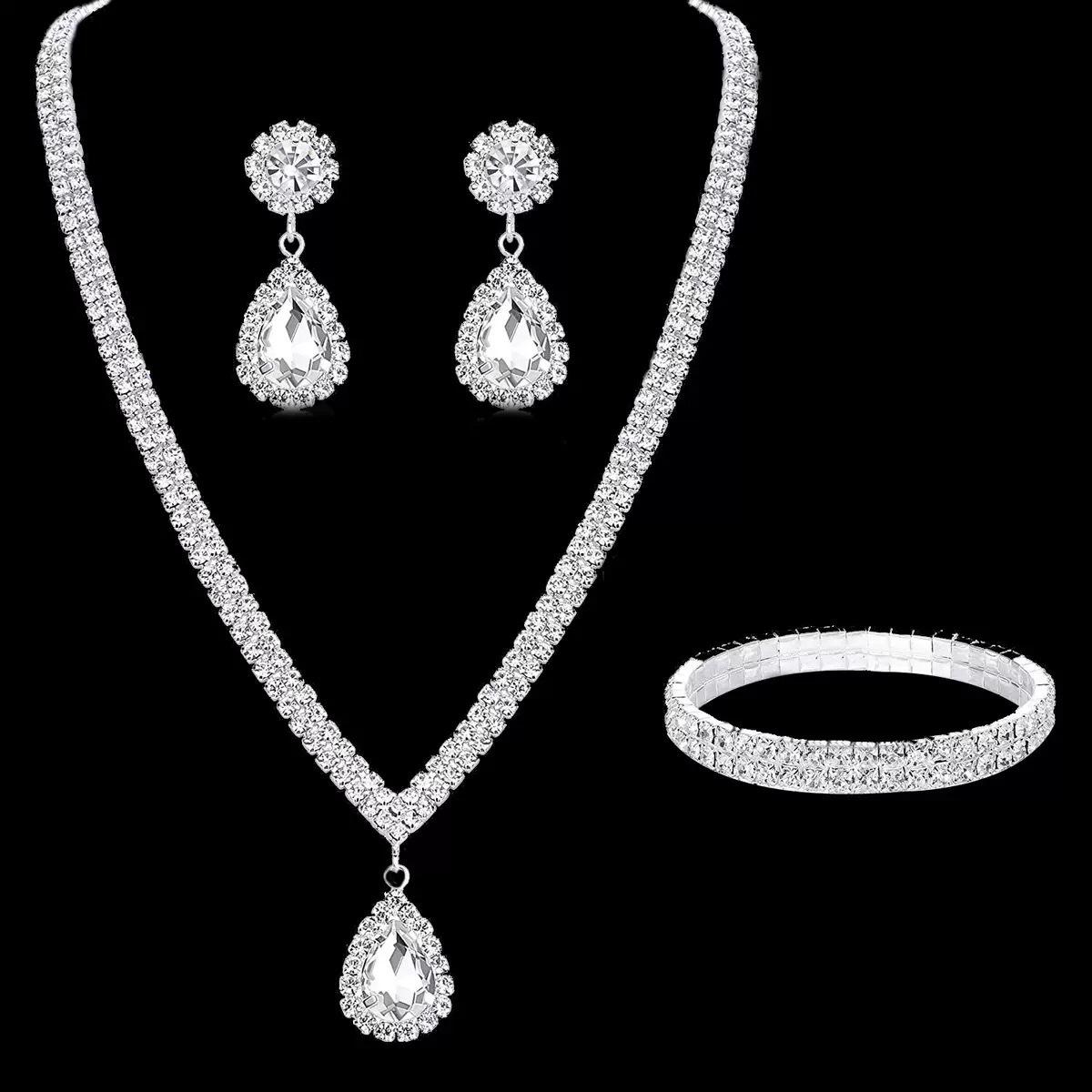 

2026 Claw Chain Rhinestone Bridal Necklace Earrings Collection Set Banquet Prom Jewelry 45CM