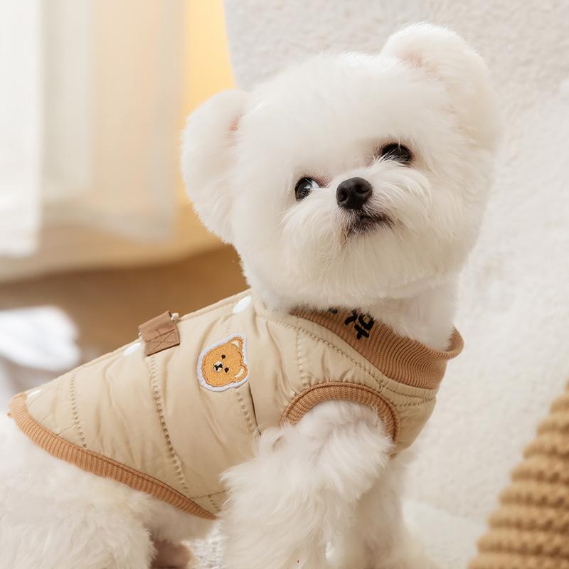 Korean Version of Cute Wind Dog Autumn and Winter Bear V-neck Traction Vest Cotton Coat Cat Two-legged Pet Warm Clothes