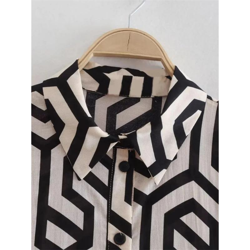 Geometrie Druck Midi Übergröße Lose Frauen Kleider Langarm Sommer Strand Dame Robe