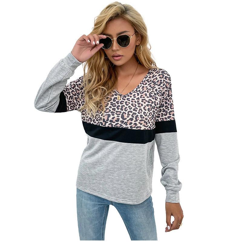 Fashion Leopard Print Patchwork Pullover Autumn Winter Warm Bottoming Tops Loose Pullovers