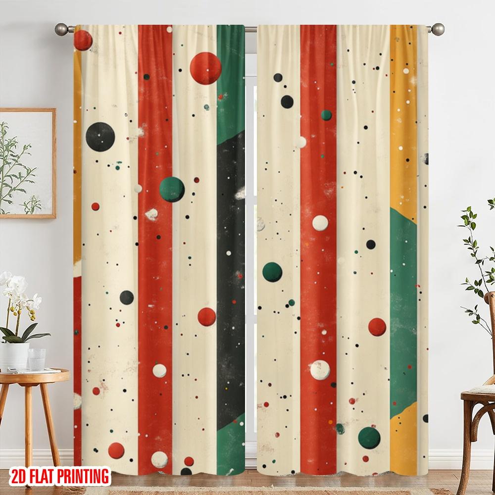 2pcs,2D plane printing Light Filtering Curtains Retro Dotscape 100% Polyester (without rod) All Seasons Use for Bedroom, Living