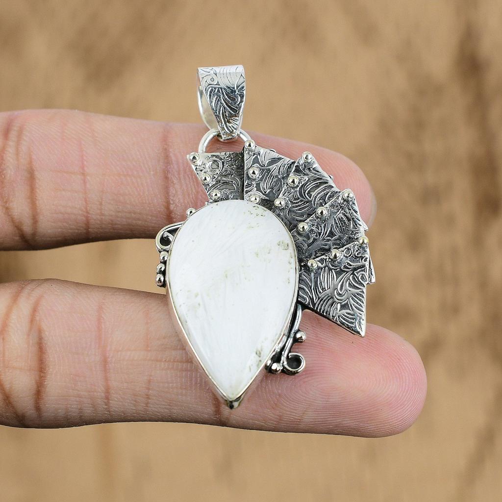 Gift For Women Jewelry Pendant 925 Sterling Silver Natural Scolecite Gemstone