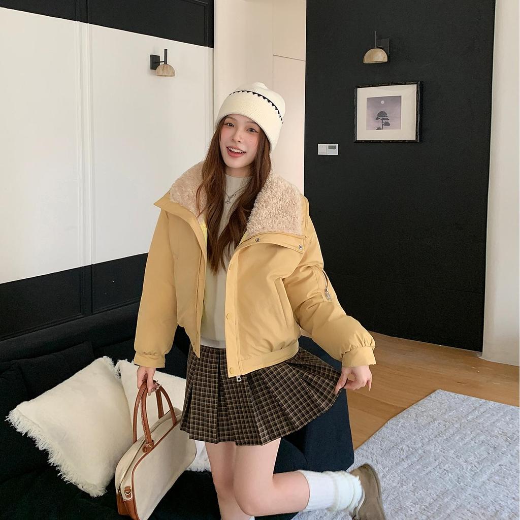 Autumn Winter Thicken Warm Parka Women Casual Sweety Solid Color Big Pocket Loose Jackets Outwear