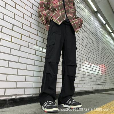 Early Autumn Thin Paratrooper Overalls Men's Autumn New Loose Straight Boys Casual Multi-pocket Pants