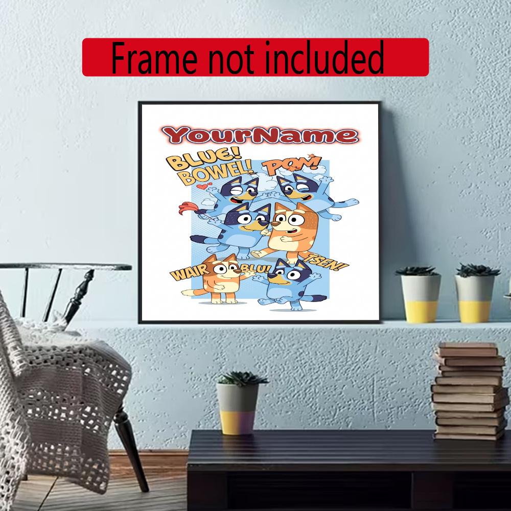 Bluey Customize Your Name Diamond Painting Round Diamond Diy Frameless Holiday Artwork Suitable For Home Office Wall Decoration