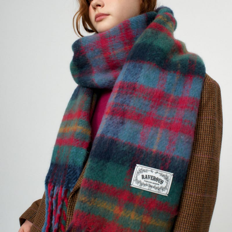 RAVEROUS Soft Brushed Check Muffler_Green