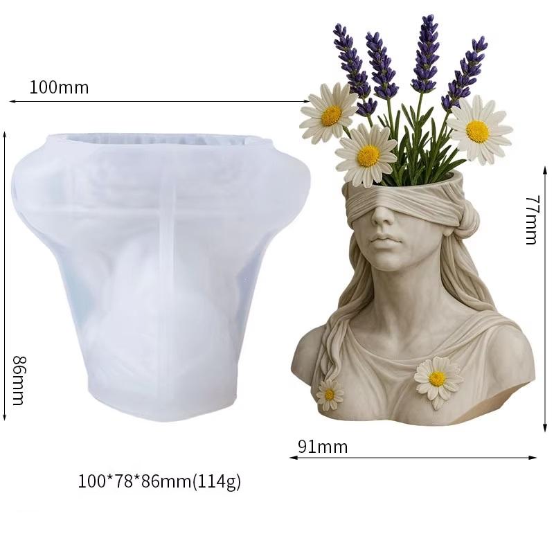

Mystery Goddess Blindfold Mold for DIY Plaster Cement Cup - Silicone Mold for Resin Flower Pot Vase Pencil Holder Jewelry Tray білий