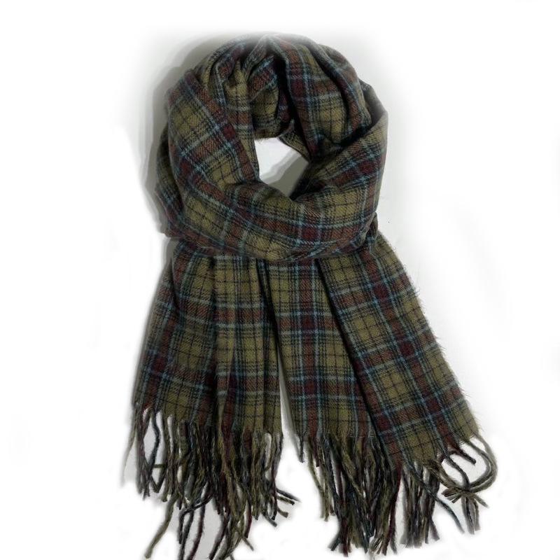 Bufanda Retro de Cuadros Verdes para Mujer: Chal Cálido de Alta Gama para Otoño/Invierno - Estilo Coreano y Combinable con Todo con un Toque Único