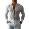 Autumn and Winter European and American Men's Lapel Strap Design Shirt Hollow Ascetic Style Textured Men's Shirt