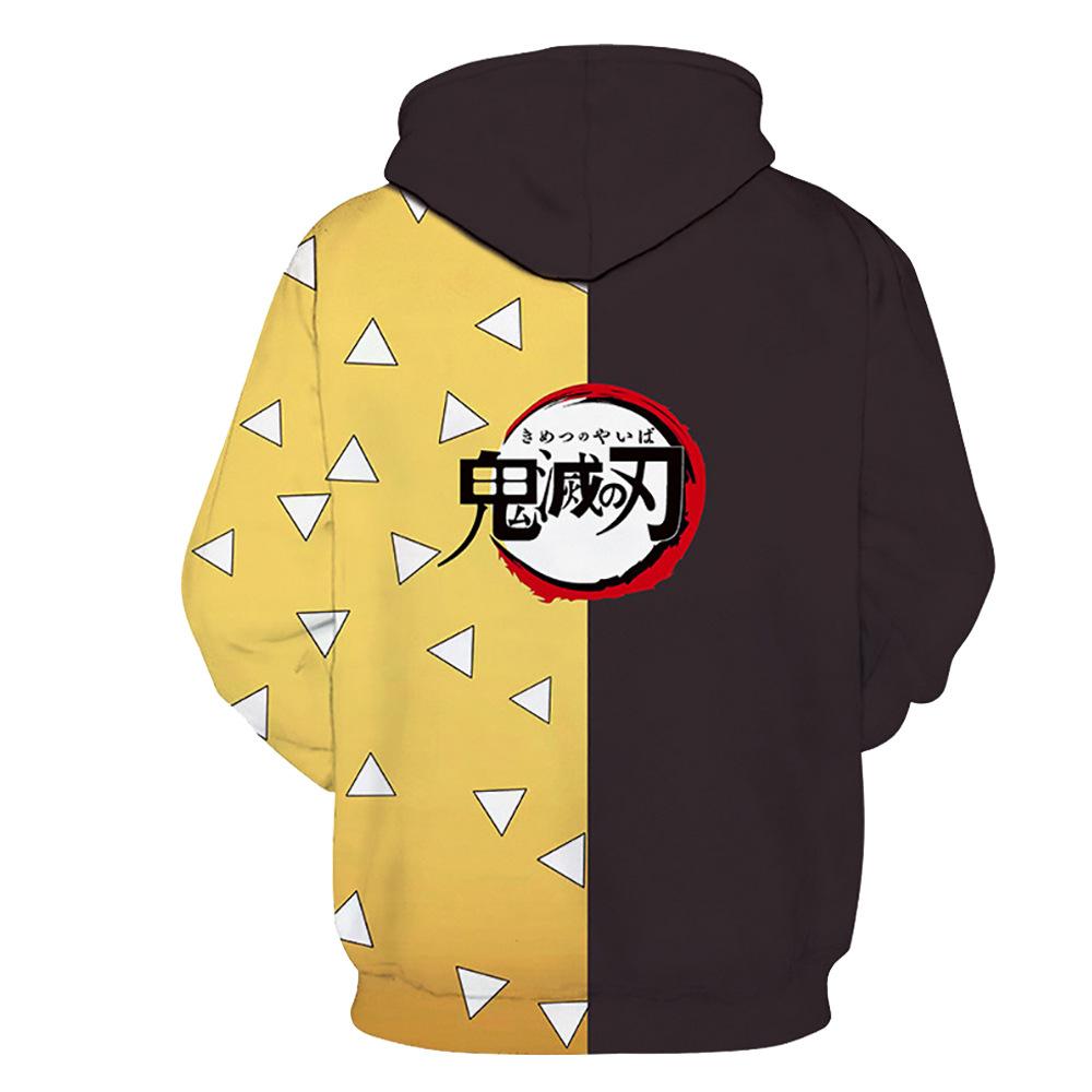 Demon Slayer Zenitsu Agatsuma Graphic Hoodie Kimetsu no Yaiba Triangle Pattern Split Color 3D Print Anime Hooded Pullover