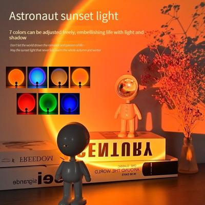 Lumière LED Sept Couleurs Lumière Coucher de Soleil Lumière Astronaute Projection Arc-en-ciel Veilleuse Rotation à 360 Degrés Rechargeable Lumière d'Ambiance