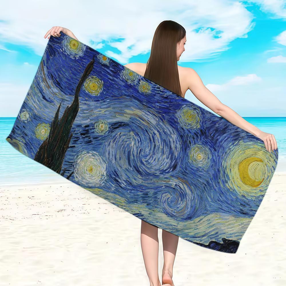 Art Van G-Gogh Painting Towel Soft Lightweight Anti-Sand Large Beach Towel Quick-Drying Bath Sports Family