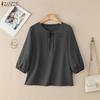 ZANZEA Women Casual Round Neck 3/4 Sleeve Loose Blouse