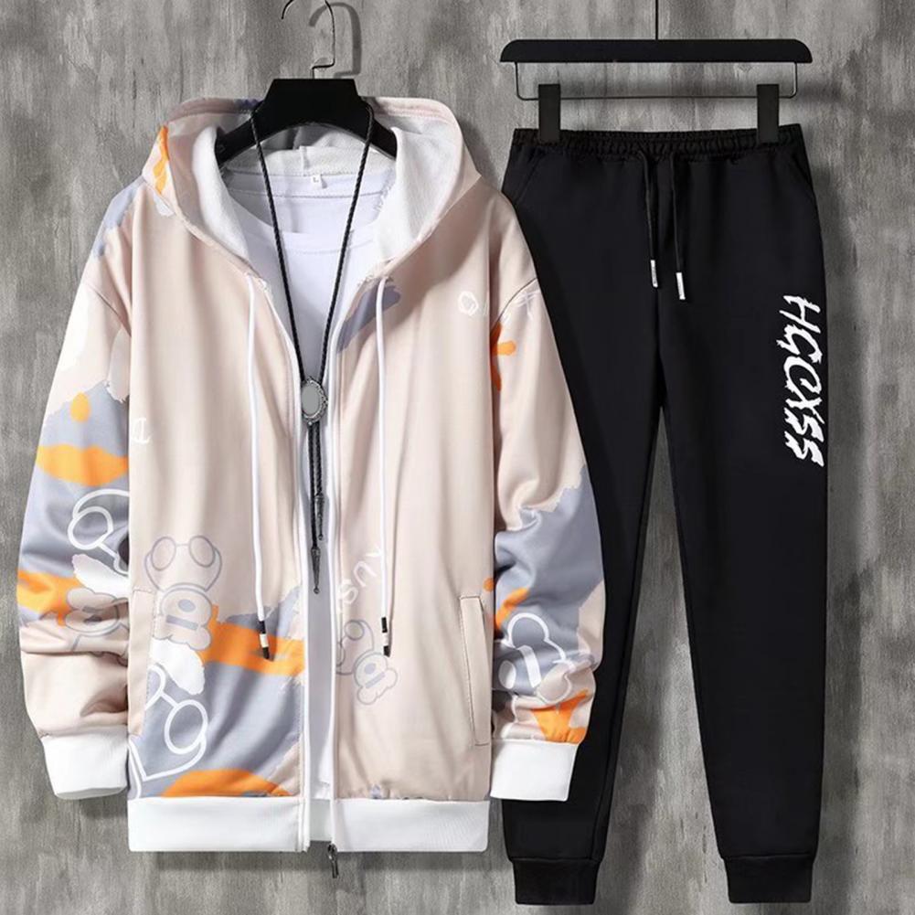 Completo due pezzi Primavera Autunno Uomo Cappotto Largo Tuta Pantaloni con Cappuccio Stampa Lettere Coulisse Tuta Jogging Larga Caviglie Elasticizzate Abbigliamento Sportivo Uomo Tuta