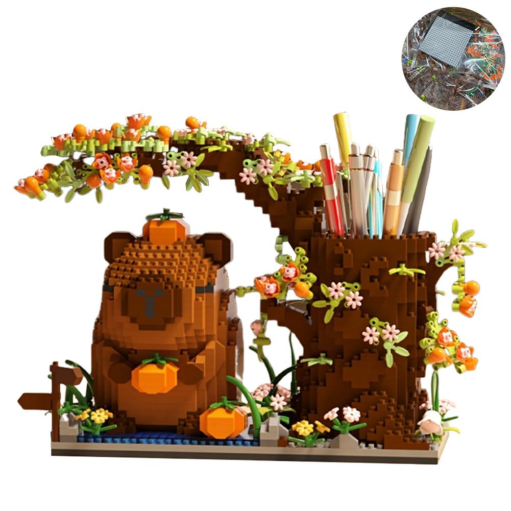 1880 Pcs Capybara Building Block Pen Holder DIY Blocks Bricks Toys Multi-Function Desk Organizer Animal Theme Desktop Decoration