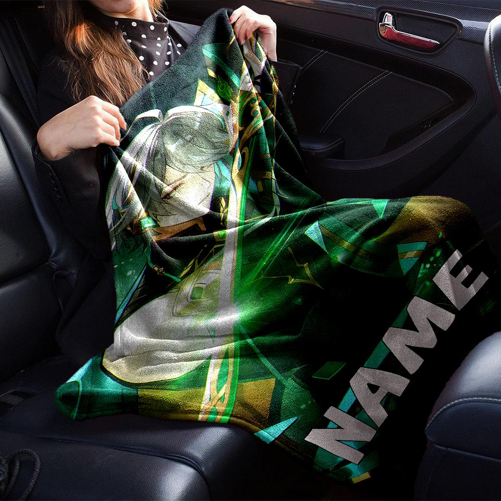 Customiz Name Personality Genshin Impact characters  Blanket Soft &Warm Sofa Office Bed Travel Lunch Break Blanket, Gift Suitable All Seasons