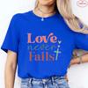 Women's Christian Faith T-Shirt 'Love Never Fails' Retro Color Block Cross Print Tee Casual Short Sleeve O Neck Tops for Church