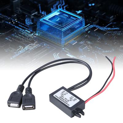 Wasserdichtes Spannungsreduzierungsmodul Open-End-Wandler DC24-12V auf 5V3A Doppel-USB Auto-Stromwandlungsadapterkabel