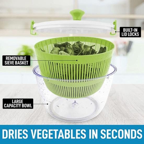 Salad Spinner Small Vegetable Dehydrator One-Hand Operation Lettuce Washer And Spinner with Serving Bowl 3.5L Fruit Drainer Salad Dryer
