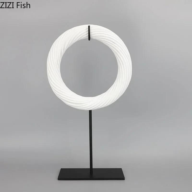 Creative Twisting Rope Circular Ring Geometric Statue Desk Decoration White Circle Sculpture Ornaments Room Aesthetic Decor