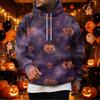 Men's Halloween Print Pullover Hoodie with Single Pocket for Holiday Celebration