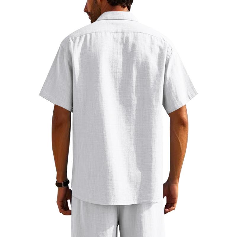 Men's Linen Relaxed Fit Casual Henley Collar Short-Sleeved Shirt