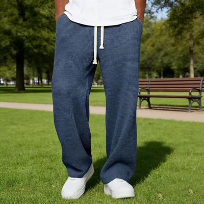 Men Casual Baggy Trousers Solid Color Wide Leg Pants Loose Fit Drawstring Waist Straight Sweatpants for Sports Street