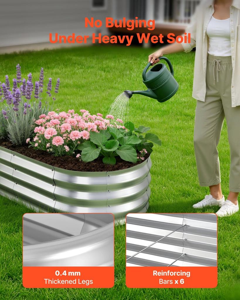 2 Pack Galvanized Raised Garden Beds, 1200 X 600 X 300 Mm, Oval Metal Planter Boxes Kit Outdoor, Bottomless Elevated Garden Box with Gloves, Alu-Zinc,