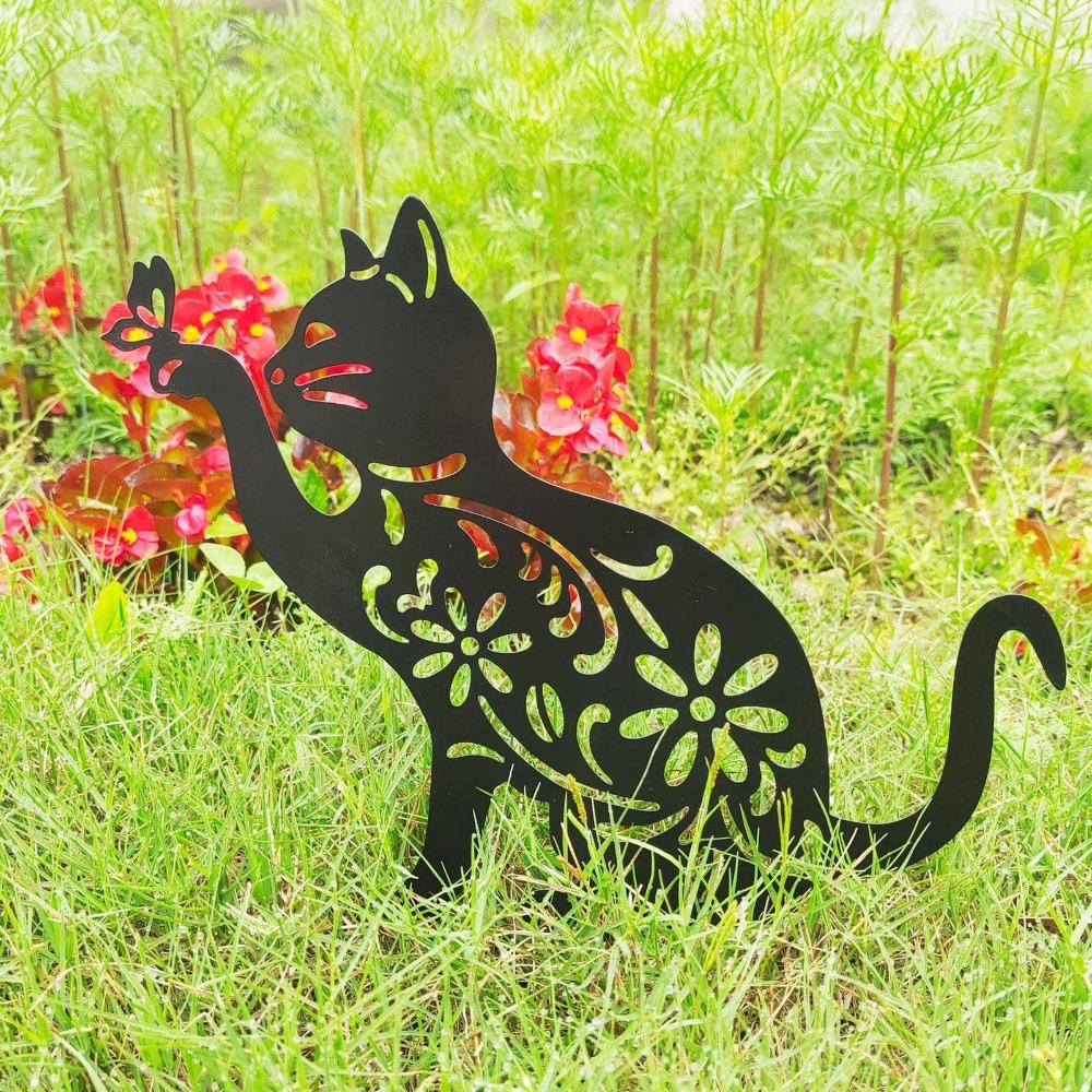 11.02x12.20 In Metal Cat Silhouette Hollow Design Hollow Metal Ornament Garden Decor