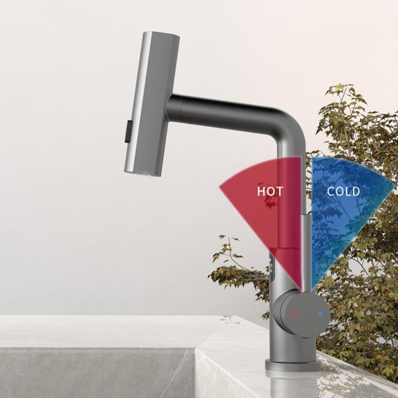 Waterfall Temperature Digital Display Basin Faucet Pull Out Stream Sprayer Hot Cold Water Sink Mixer Wash Tap For Bathroom