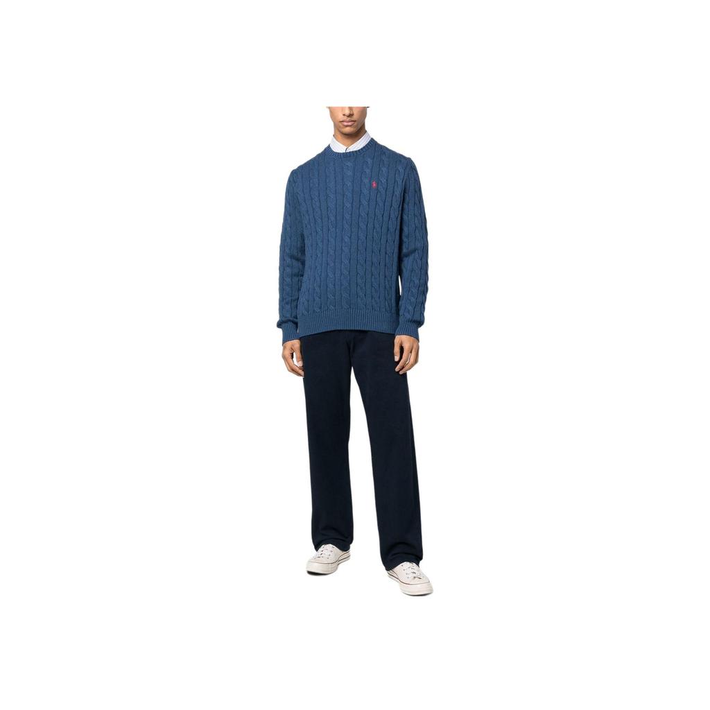 Polo Ralph Lauren Solid Logo Embroidered Crew Neck Long Sleeve Knit Sweater Men sweater Blue 710775885-009