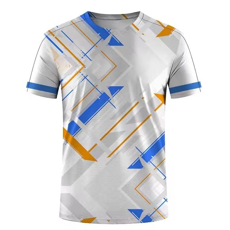 Tricou de exterior pentru bărbați cu uscare rapidă, cu imprimeu 3D, costum de antrenament pentru tenis, tricou de vară lejer și confortabil cu gât rotund pentru bărbați