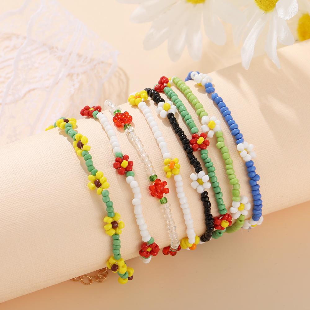 

Bohemian Daisy Anklet: Vibrant Seed Bead Beach Jewelry for Women